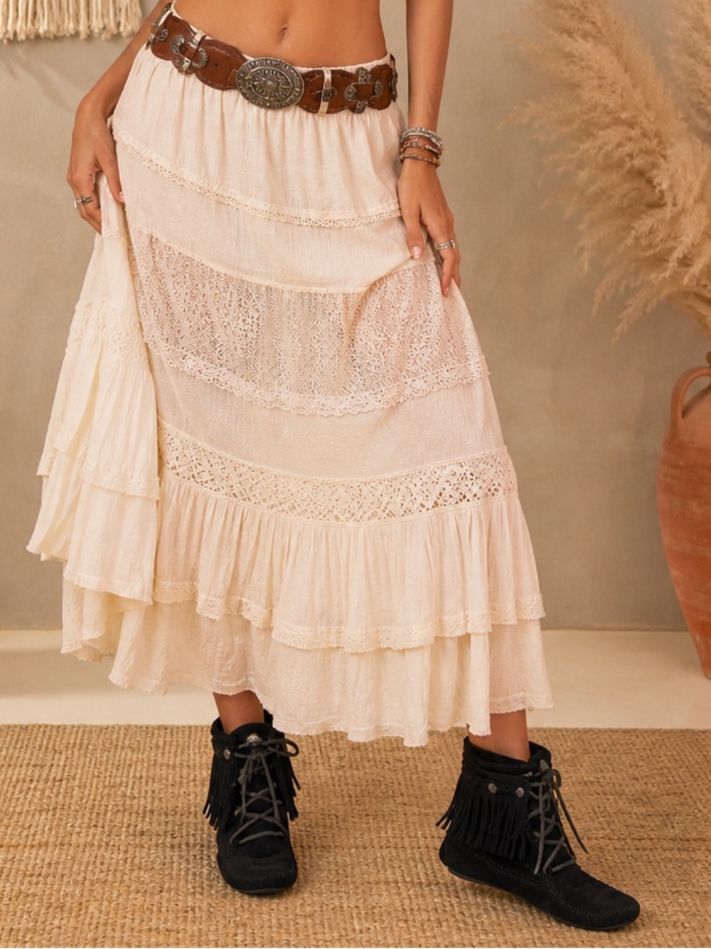 Minnetonka Black Suede Fringe Lace-Up Moccasin Booties